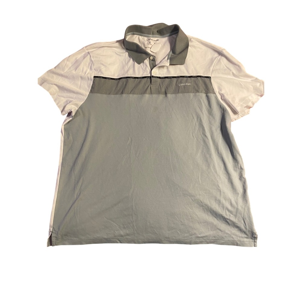 Calvin Klein‎ Mens XXL Colorblock Performance Polo Shirt Grey White Quick Dry